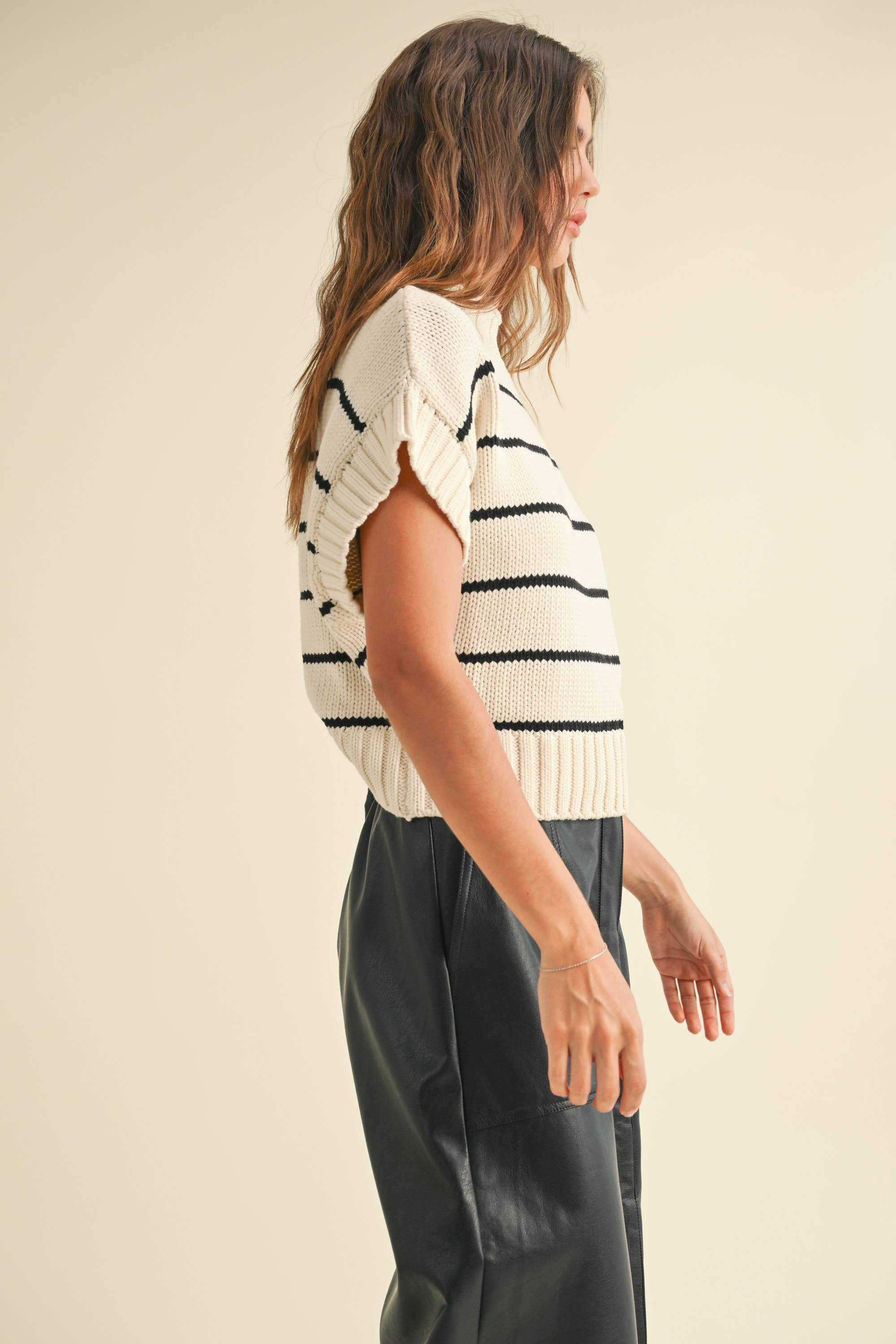 Cali Striped Dolman S/S Sweater in Black or Cream