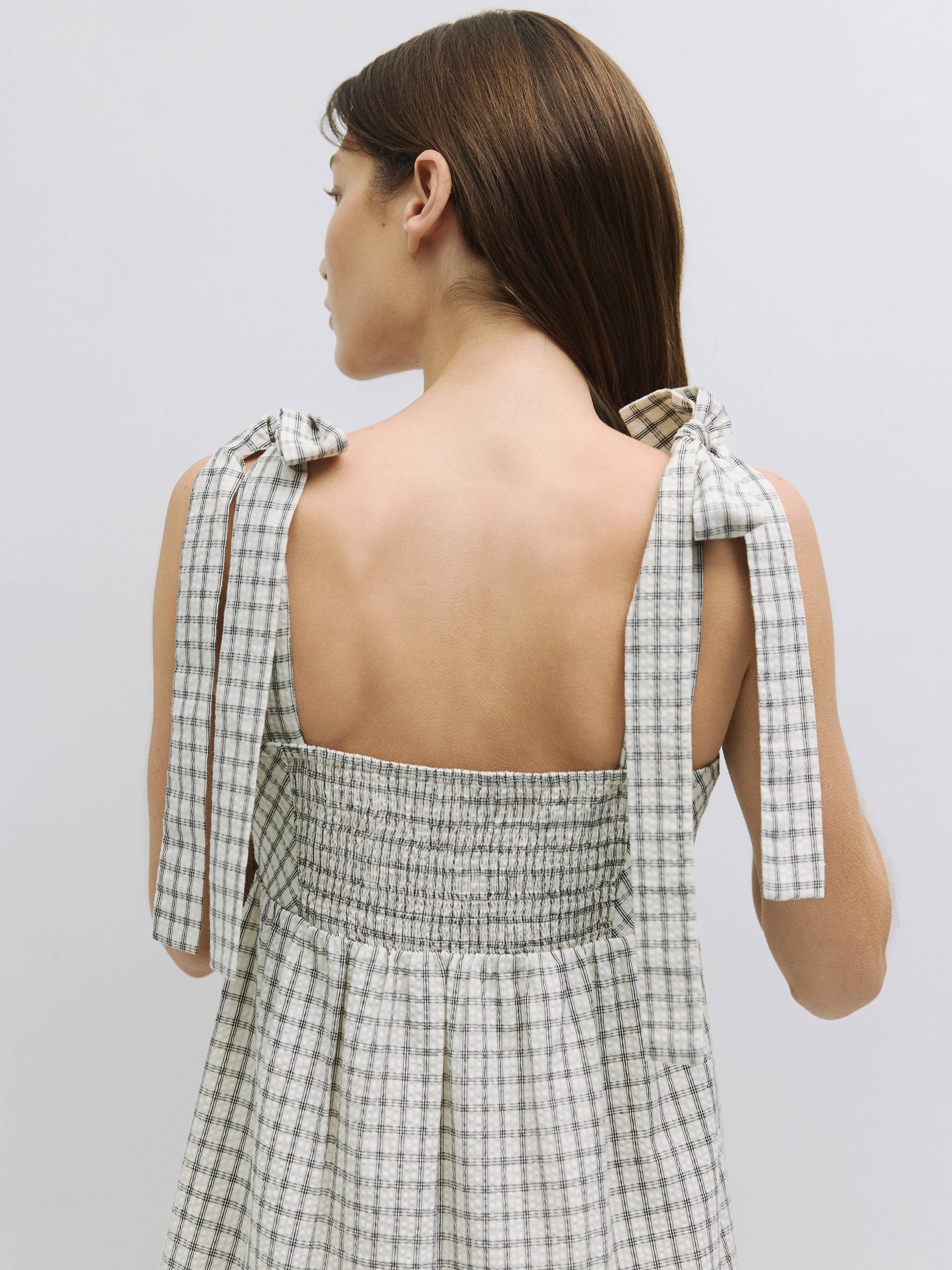 The Eugenia Gingham Babydoll Maxi Dress in White or Navy