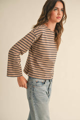 Sally Striped Navy/Taupe L/S