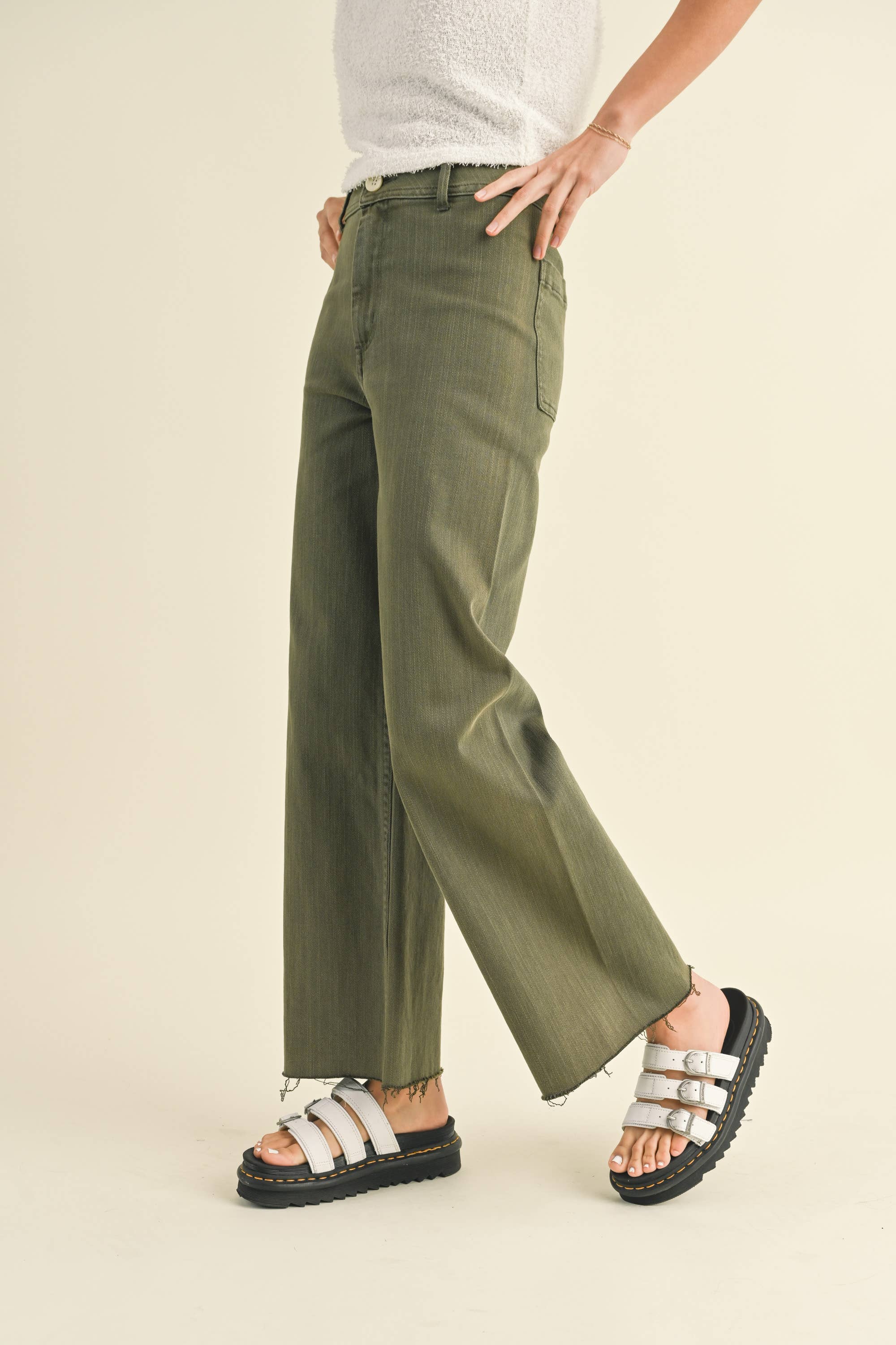 Olive Wide Straight Leg Denim