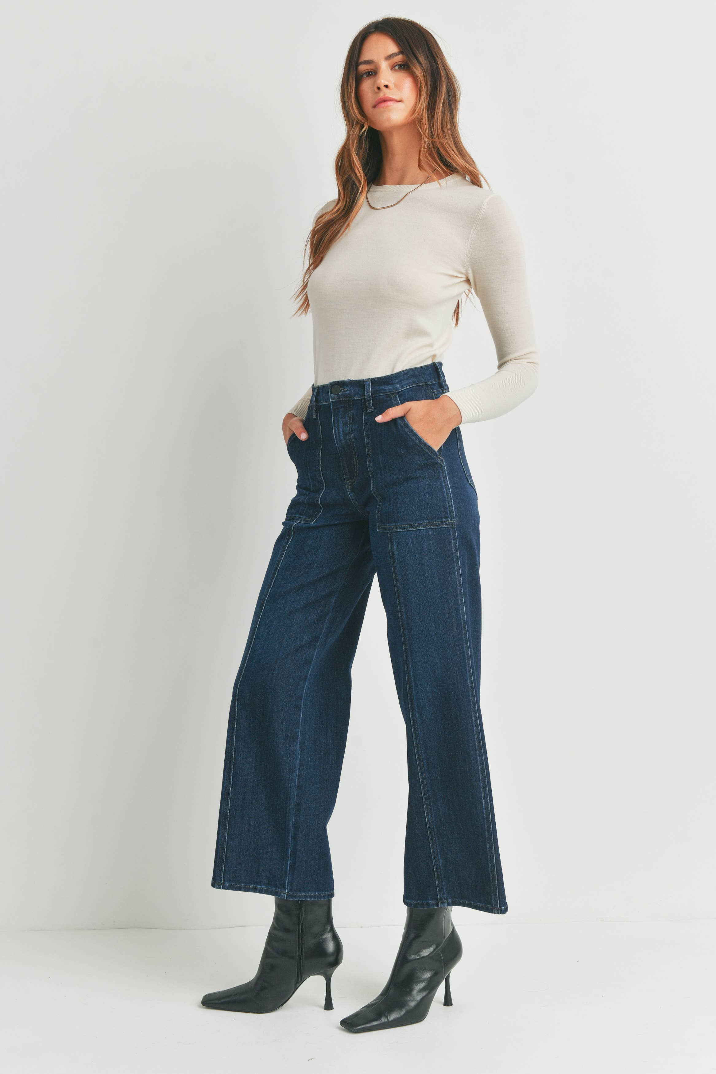 Dark Seamed Utility Straight Jeans