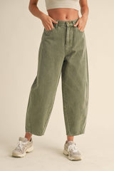 Olive Washed Barrel Jeans