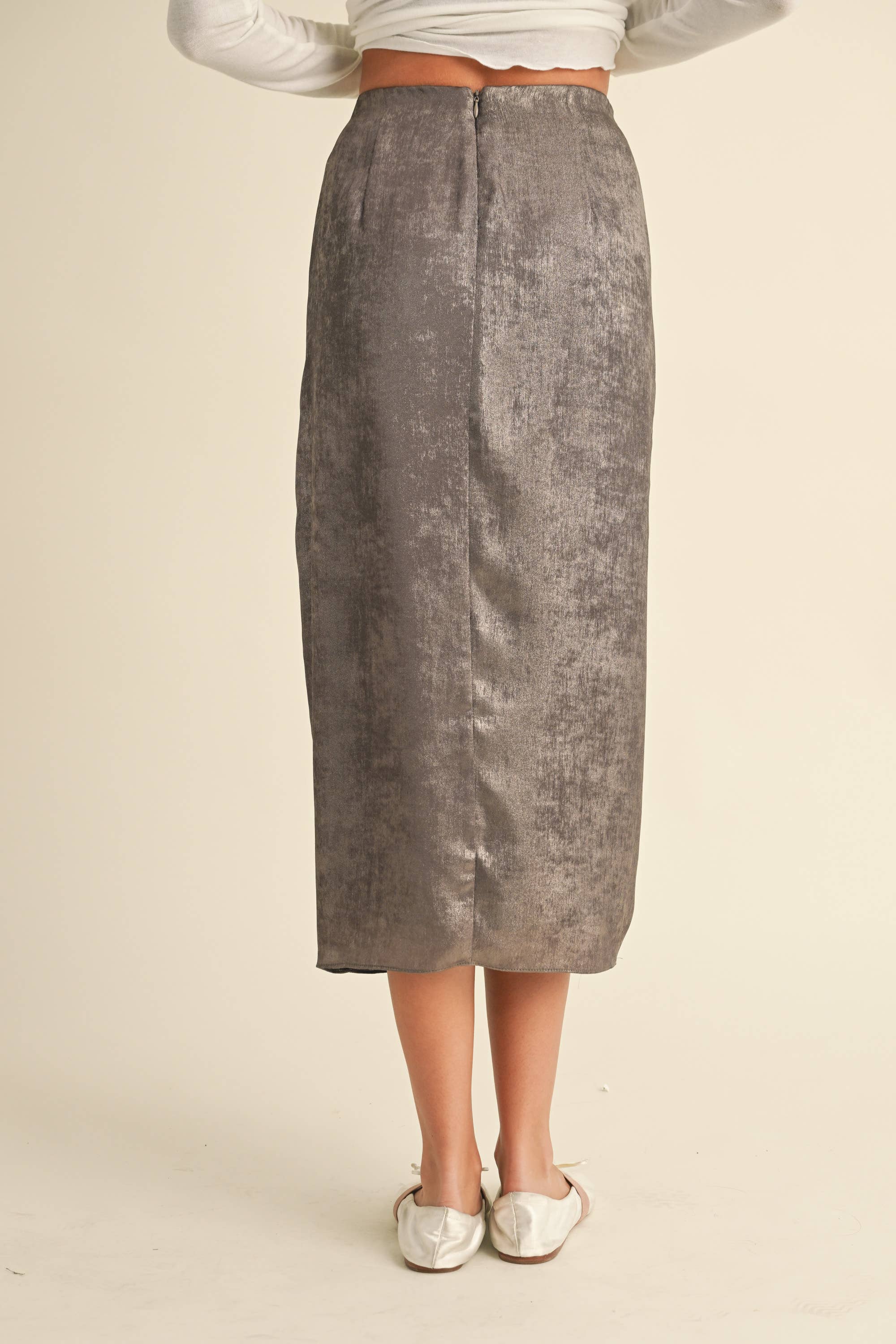 Mia Metallic Pleated Skirt in Bronze