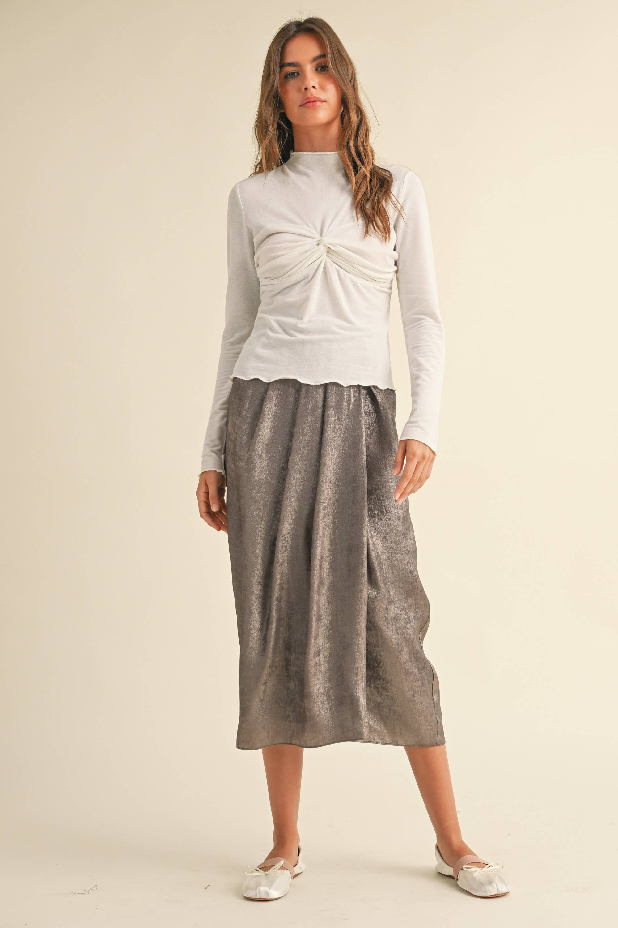 Mia Metallic Pleated Skirt in Bronze