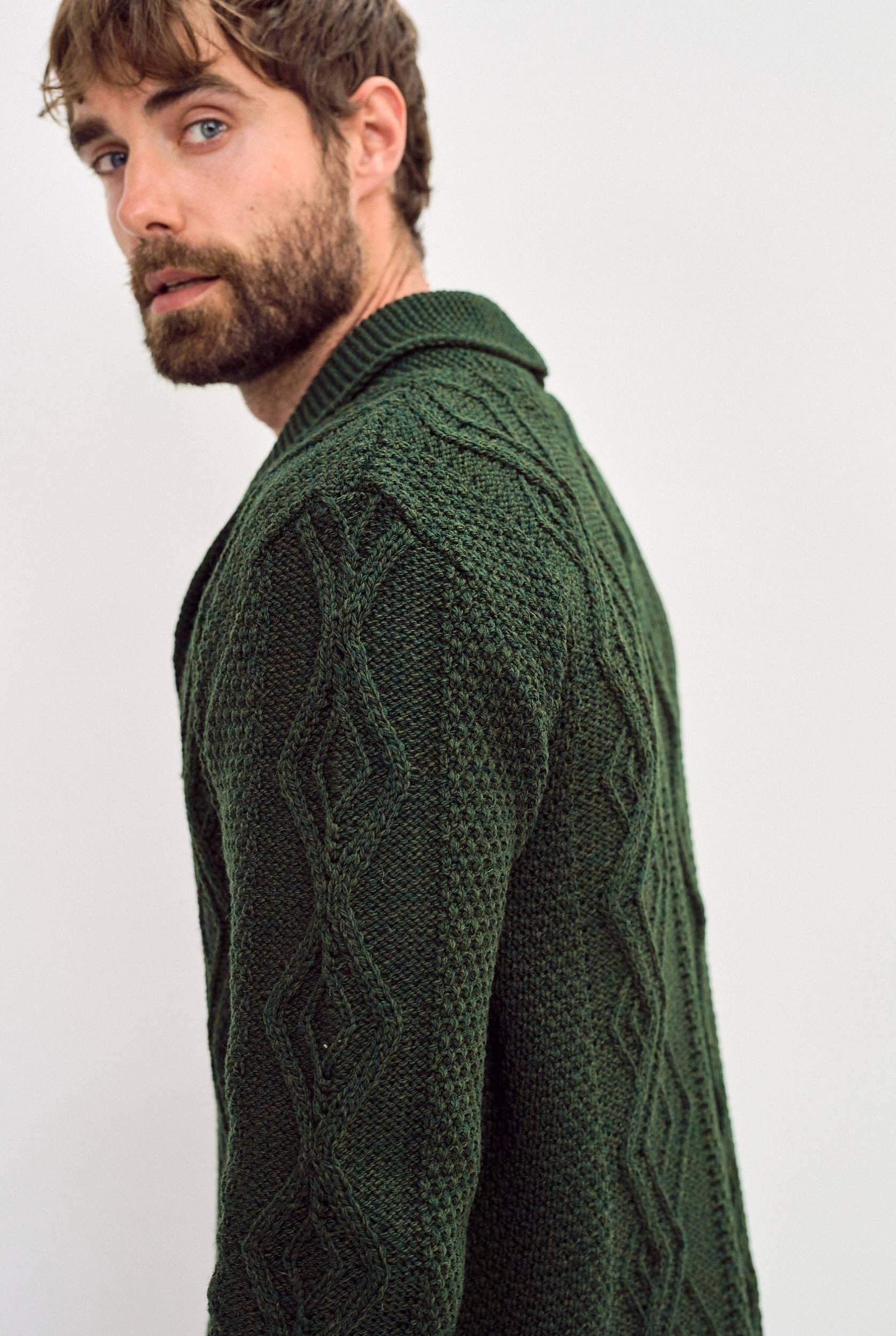 Killary Fjord Aran Cardigan - Forest Green