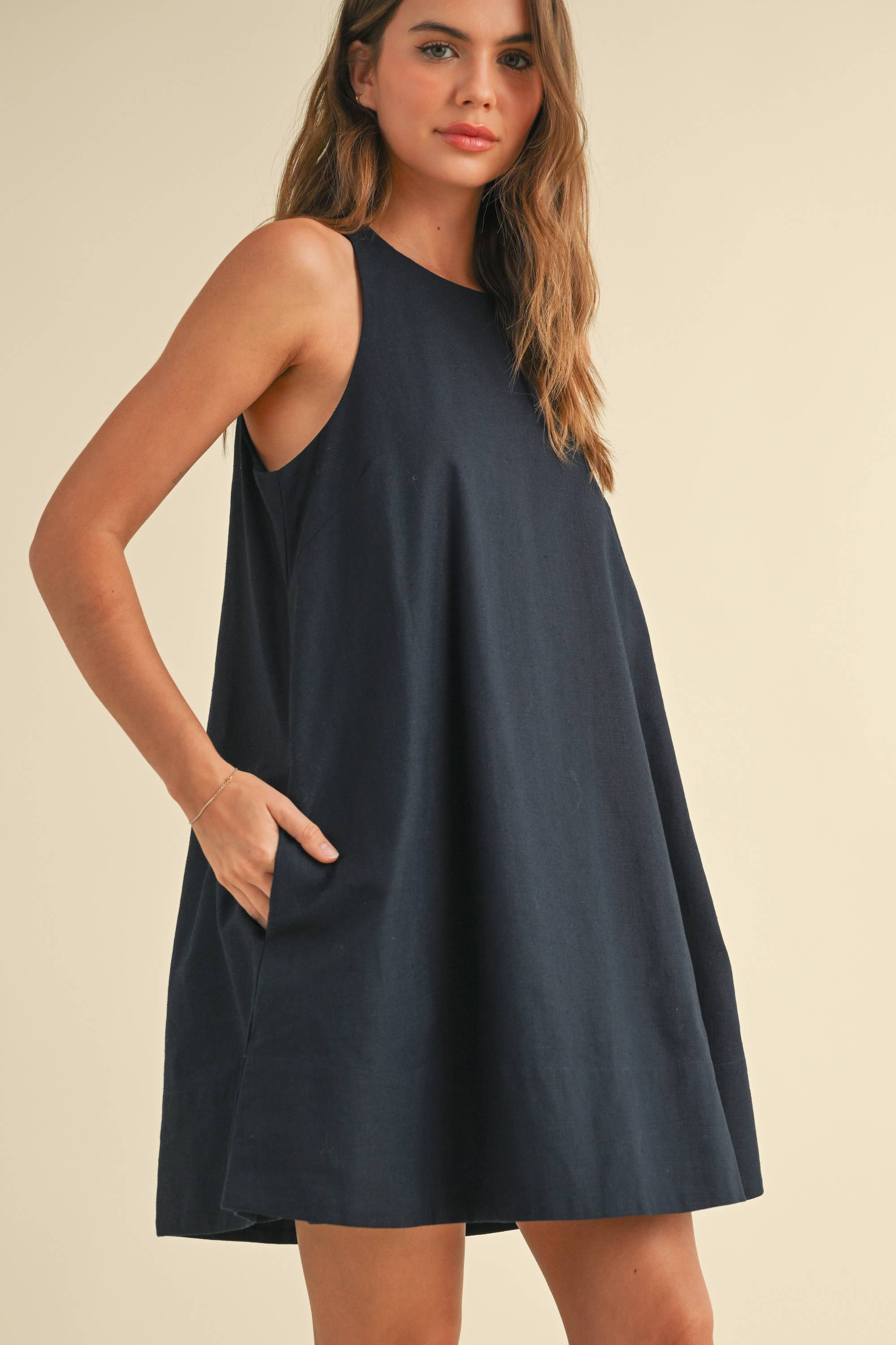 Navy A Line Dress with Pockets