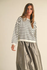 Sia Striped Soft Knit Sweater B/W or Cream/Brown