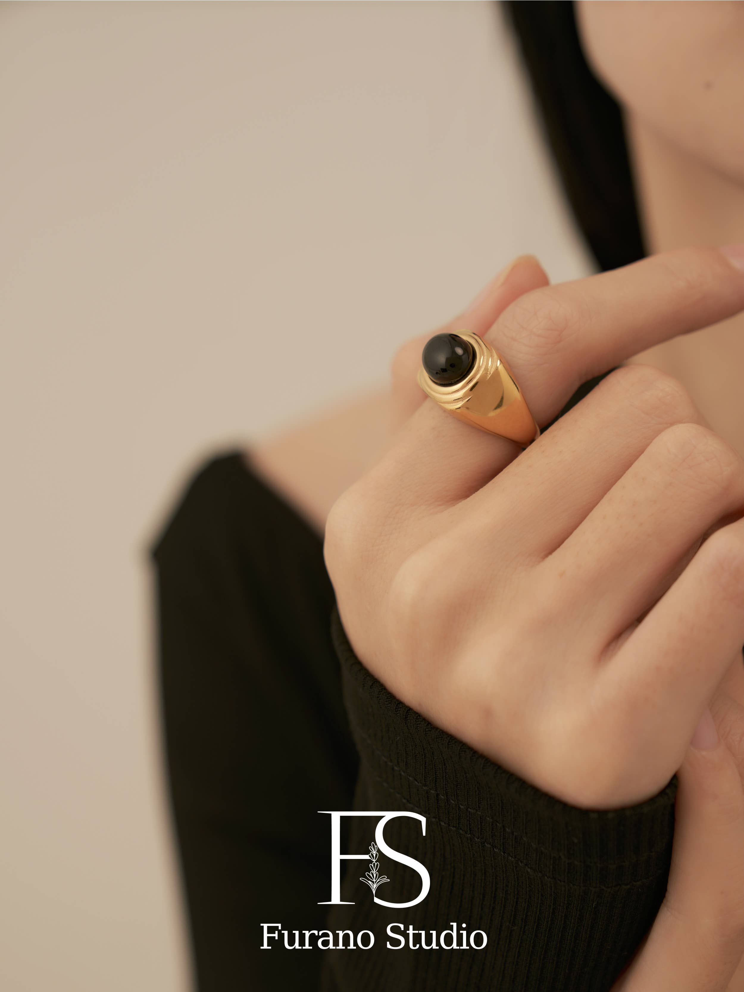 18k Gold Plated Black Onyx Square Signet Ring