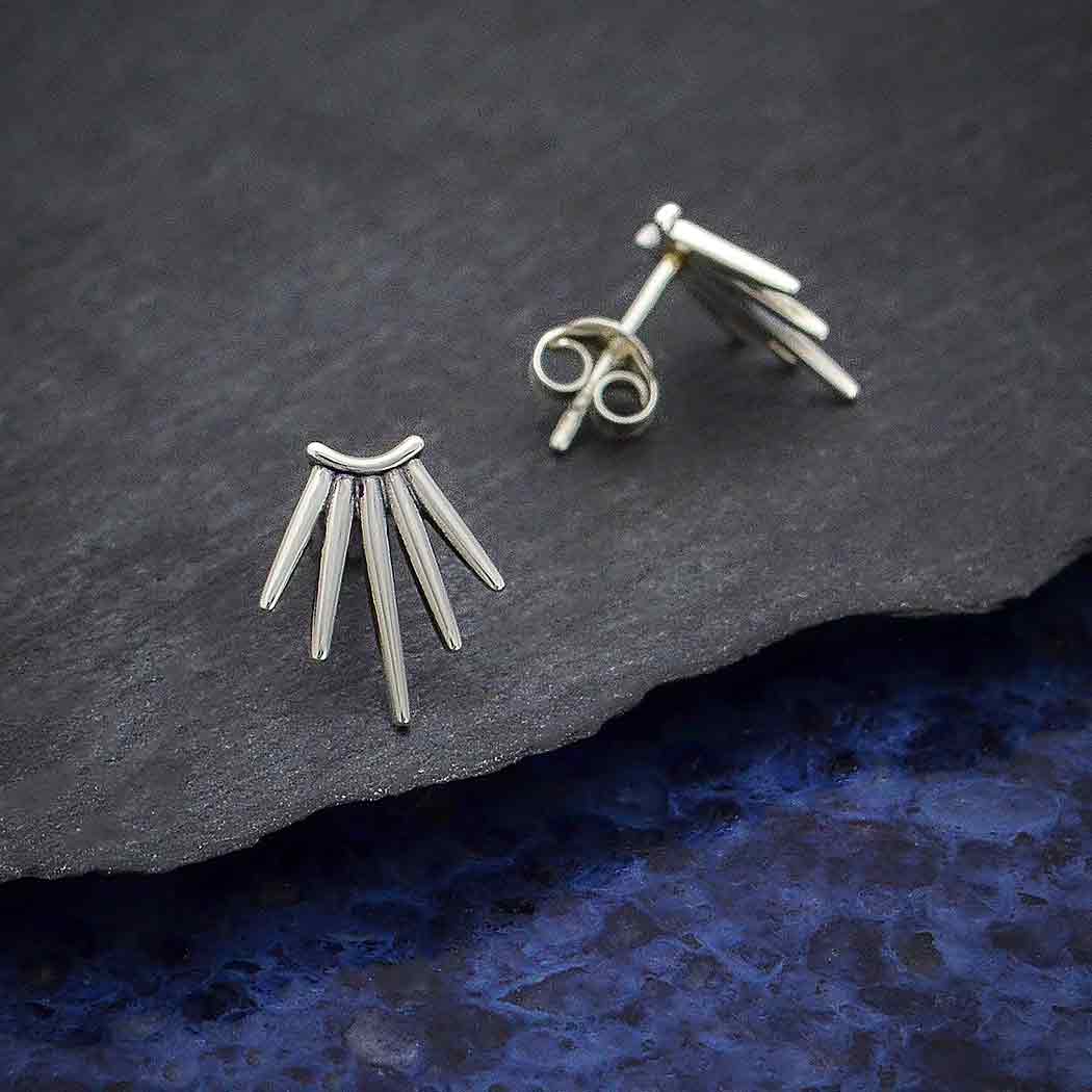 Sterling Silver Five Spike Post Earrings 12x10mm