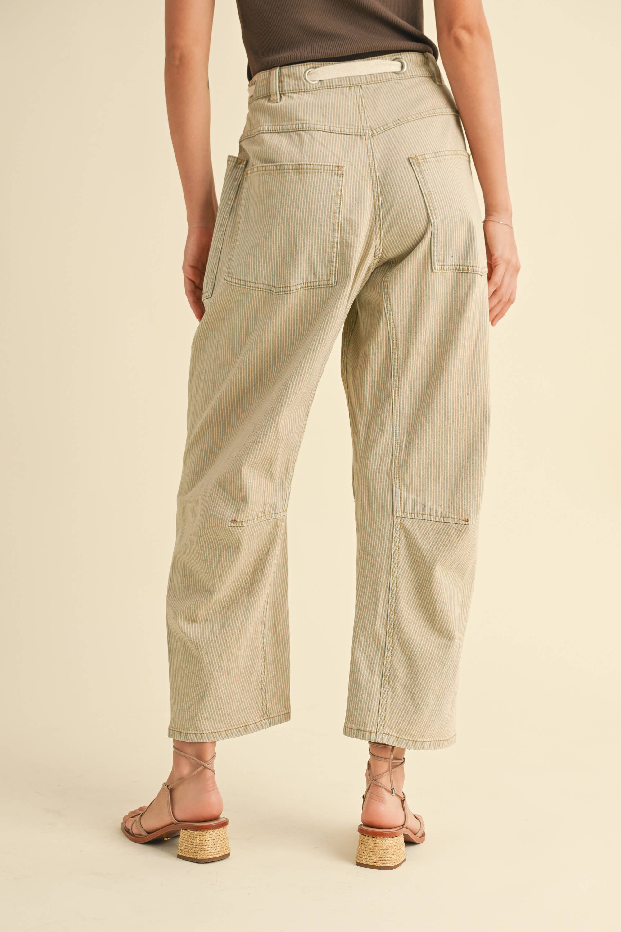 Light Striped Cotton Denim with Tie Pants