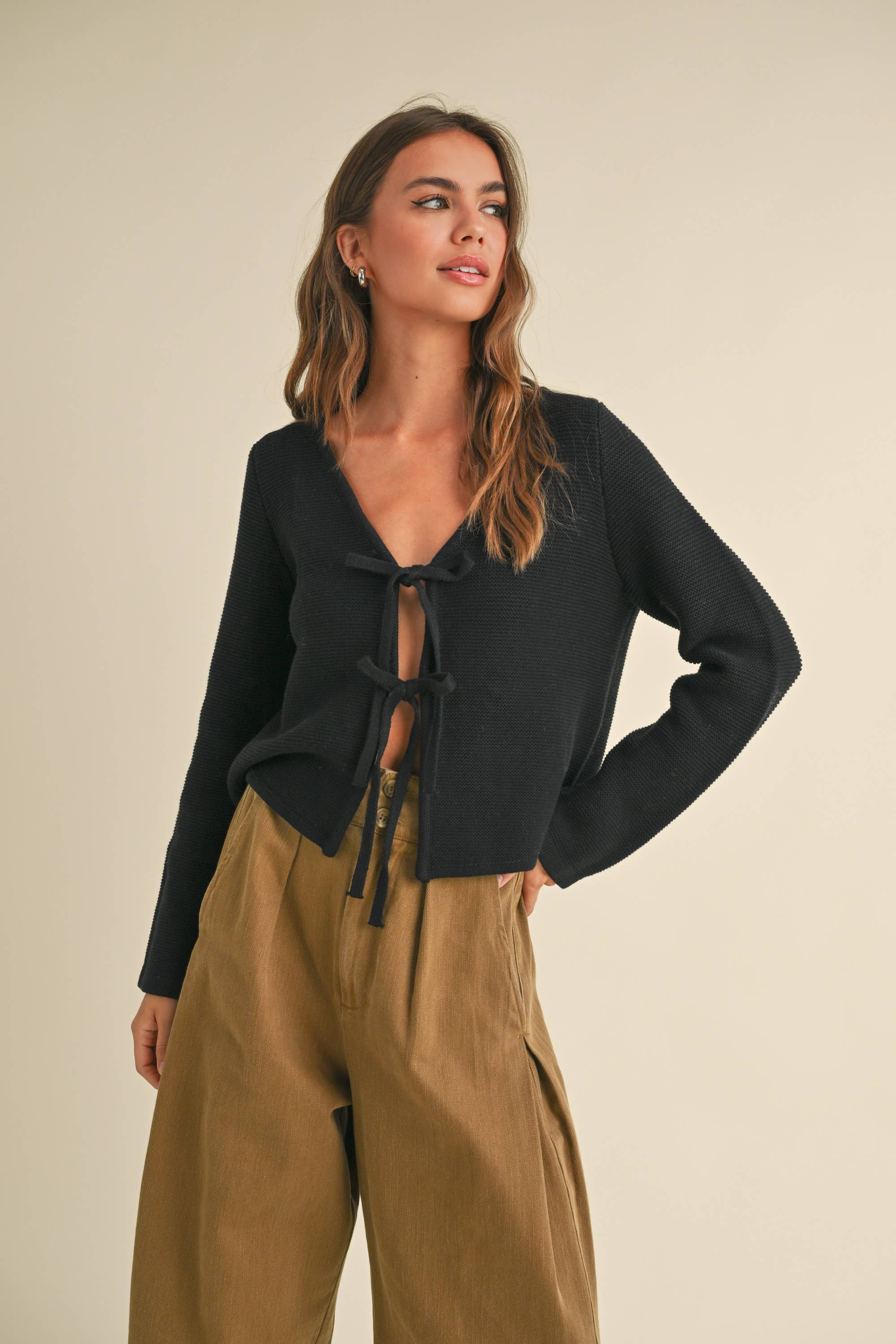 Nell Front Tie Cardigan in Black