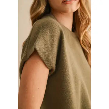 Sally Short Sleeve Loose Fit Sweater in Olive