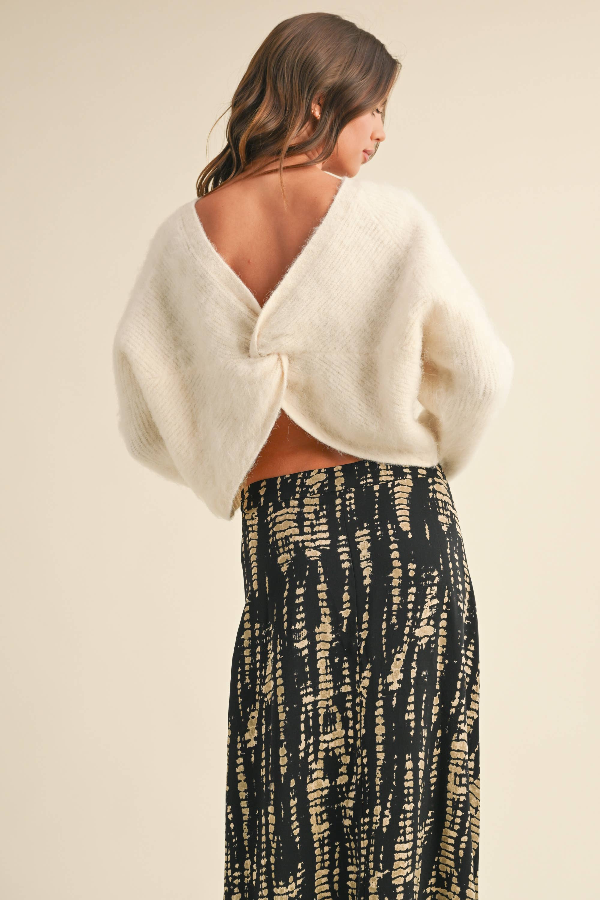 Twisted Reversible Sweater in Ivory