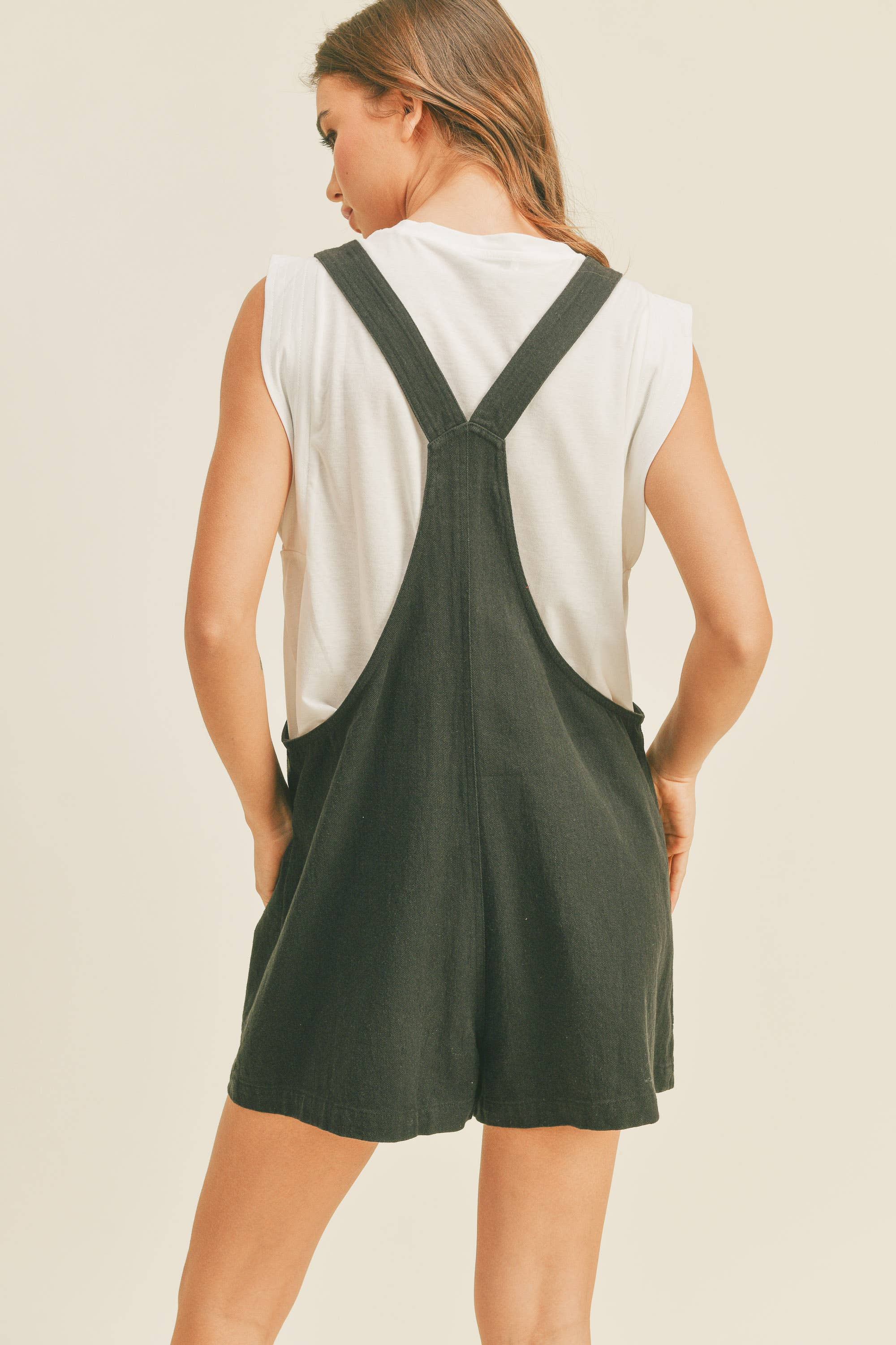 Linen Short Overall Black