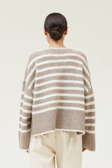 Sigi Wide Rib Hem Sweater in Grey/Ivory