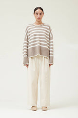 Sigi Wide Rib Hem Sweater in Grey/Ivory