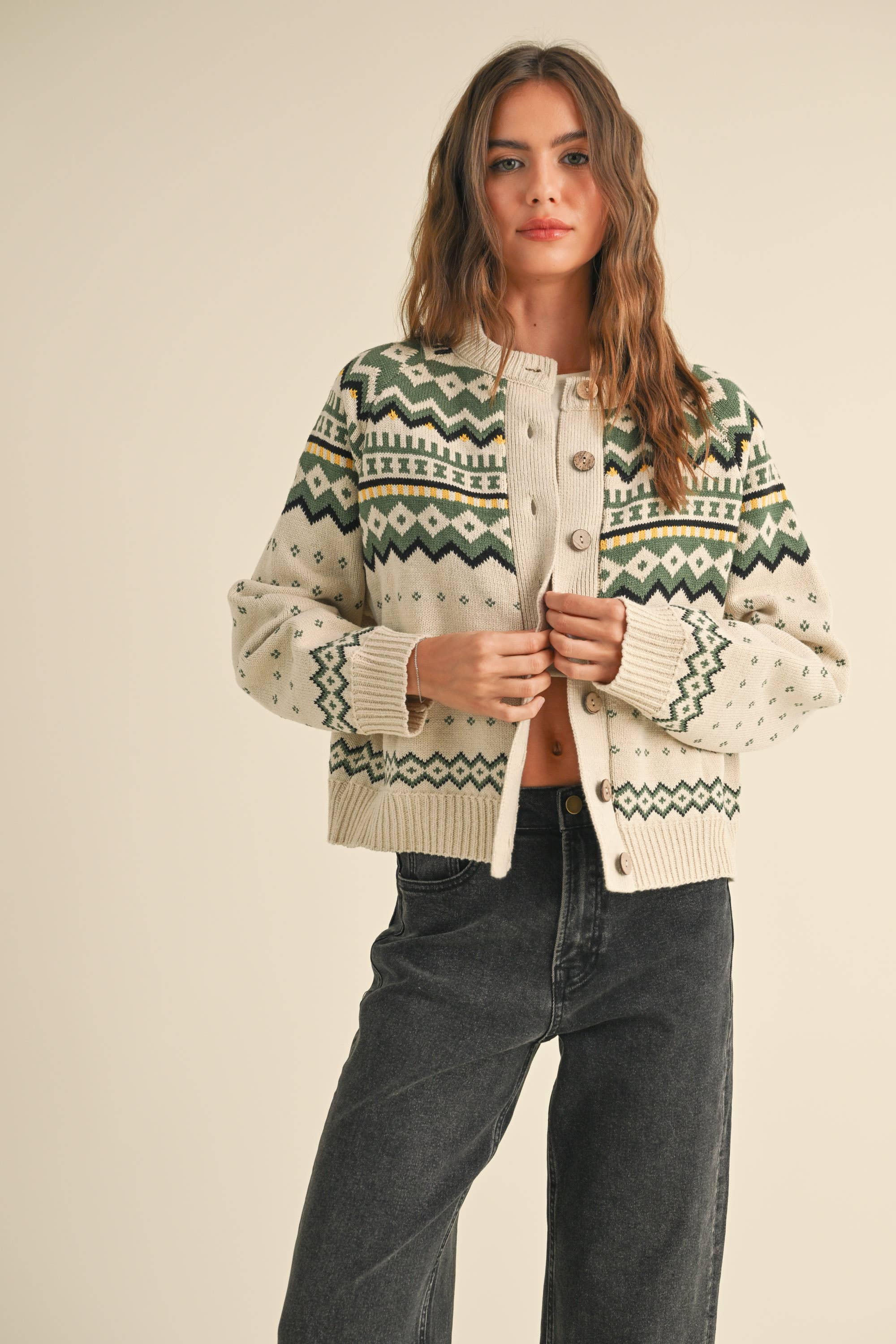 Molly Multi Pattern Button Front Cardigan Sweater