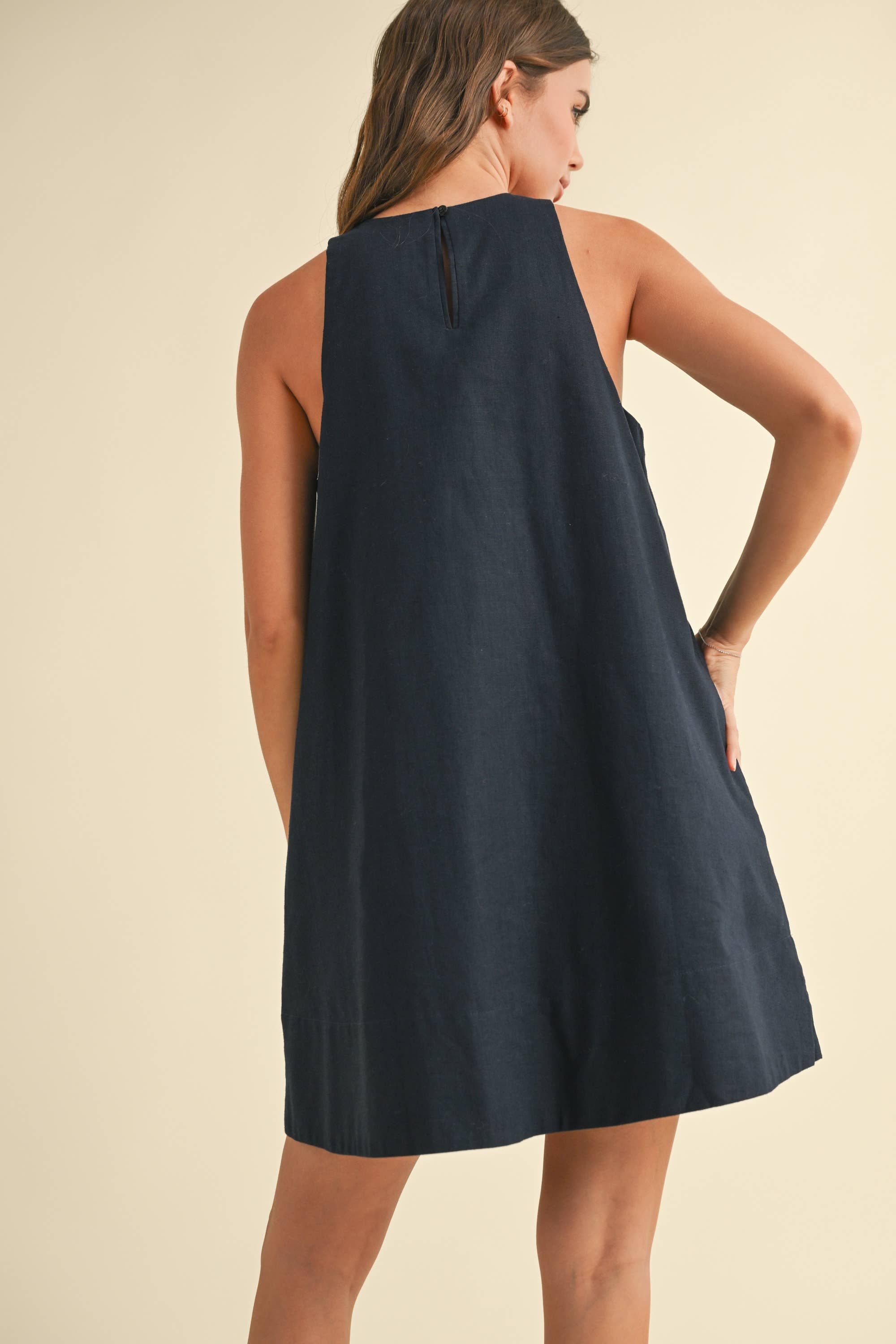 Navy A Line Dress with Pockets