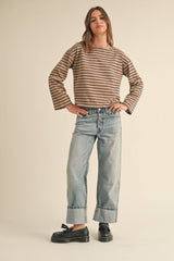 Sally Striped Navy/Taupe L/S