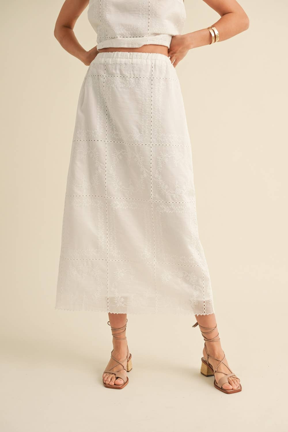 Eyelet Cotton Midi Skirt