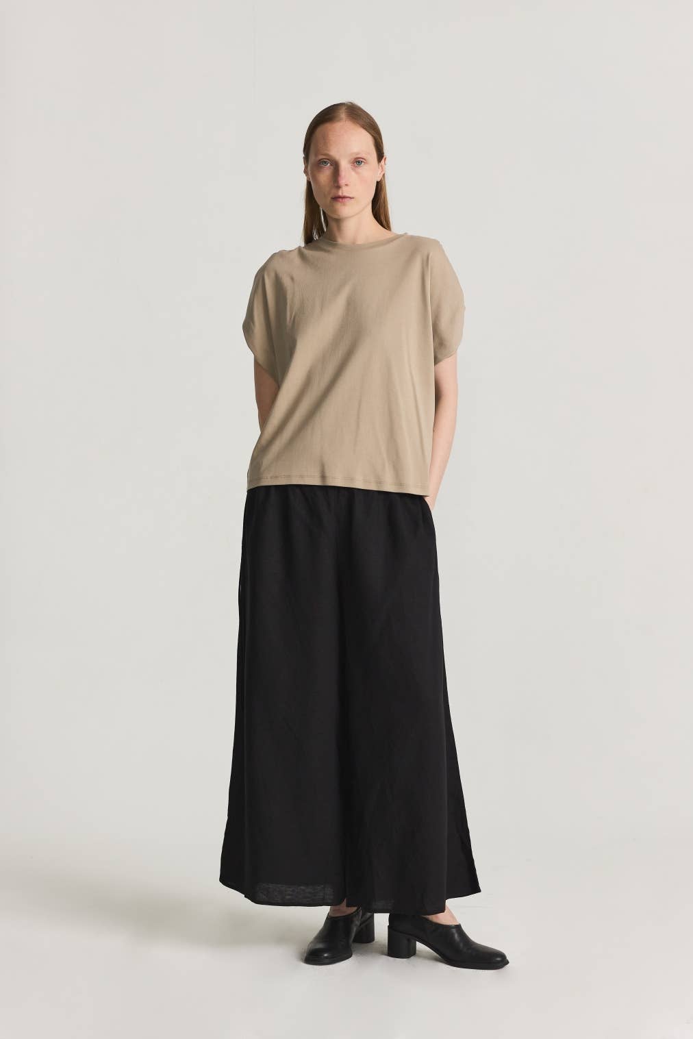 The Eileen Pleated Shoulder Top in Black or Taupe