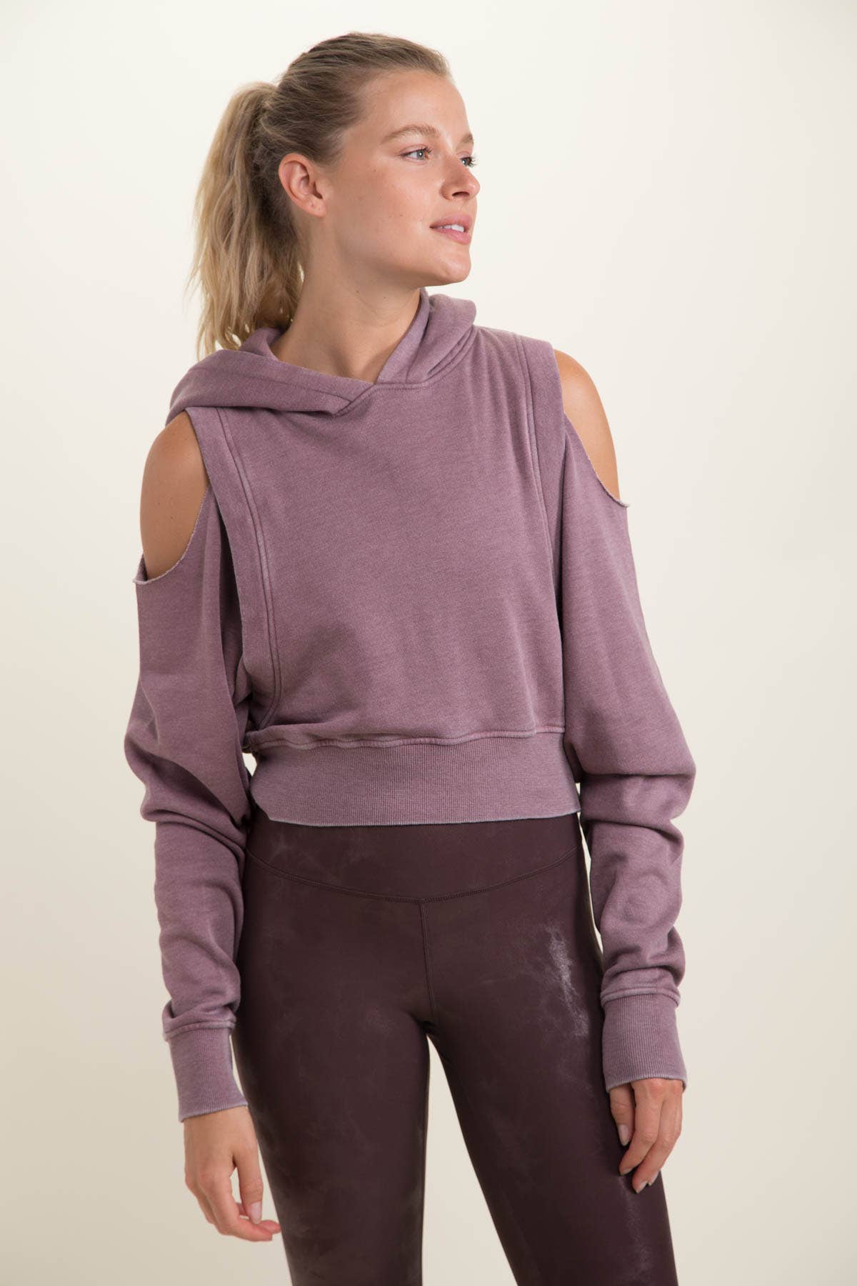 Cold-Shoulder Cropped Hoodie Top