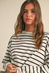 Sia Striped Soft Knit Sweater B/W or Cream/Brown