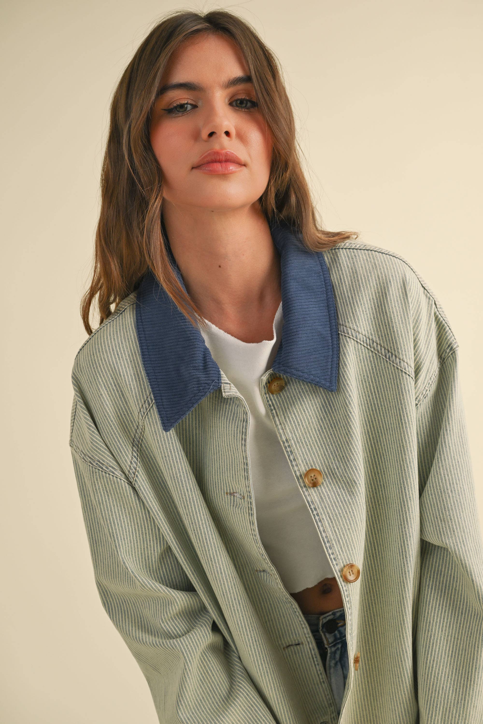 Barn Jacket in Blue with Cord Collar