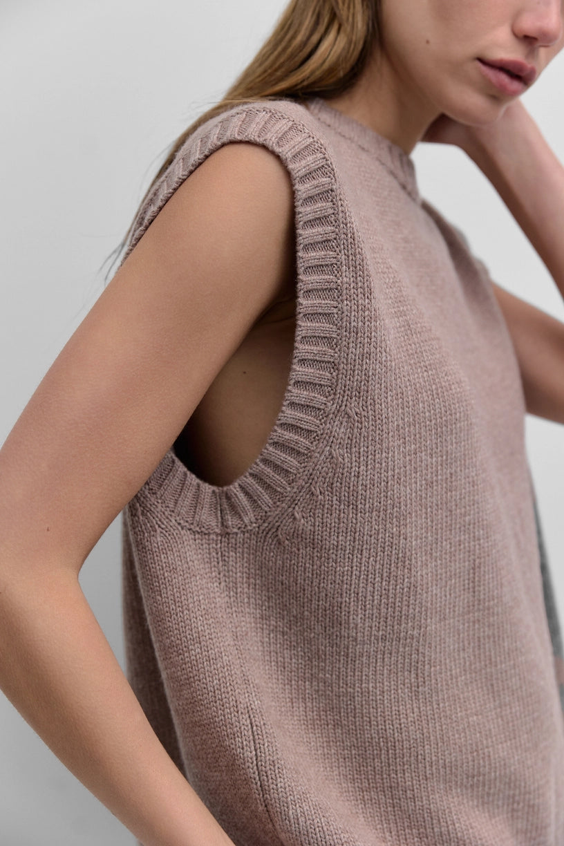 The Merritt Tie Back Knit Vest  in Heather Brown