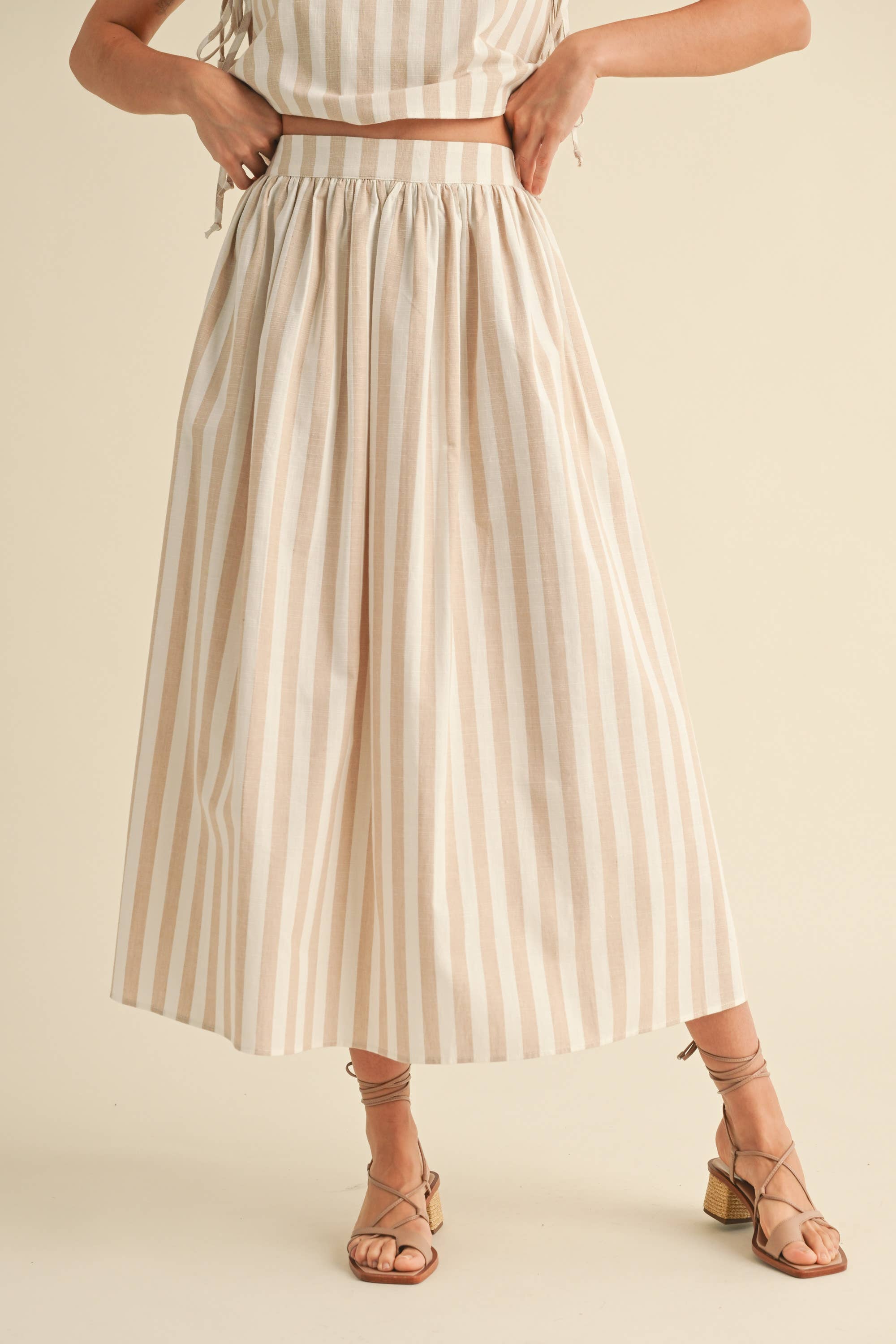 Kara Beige Striped Long Skirt