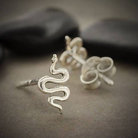 Sterling Silver or Bronze Snake Post Earrings 9x5mm