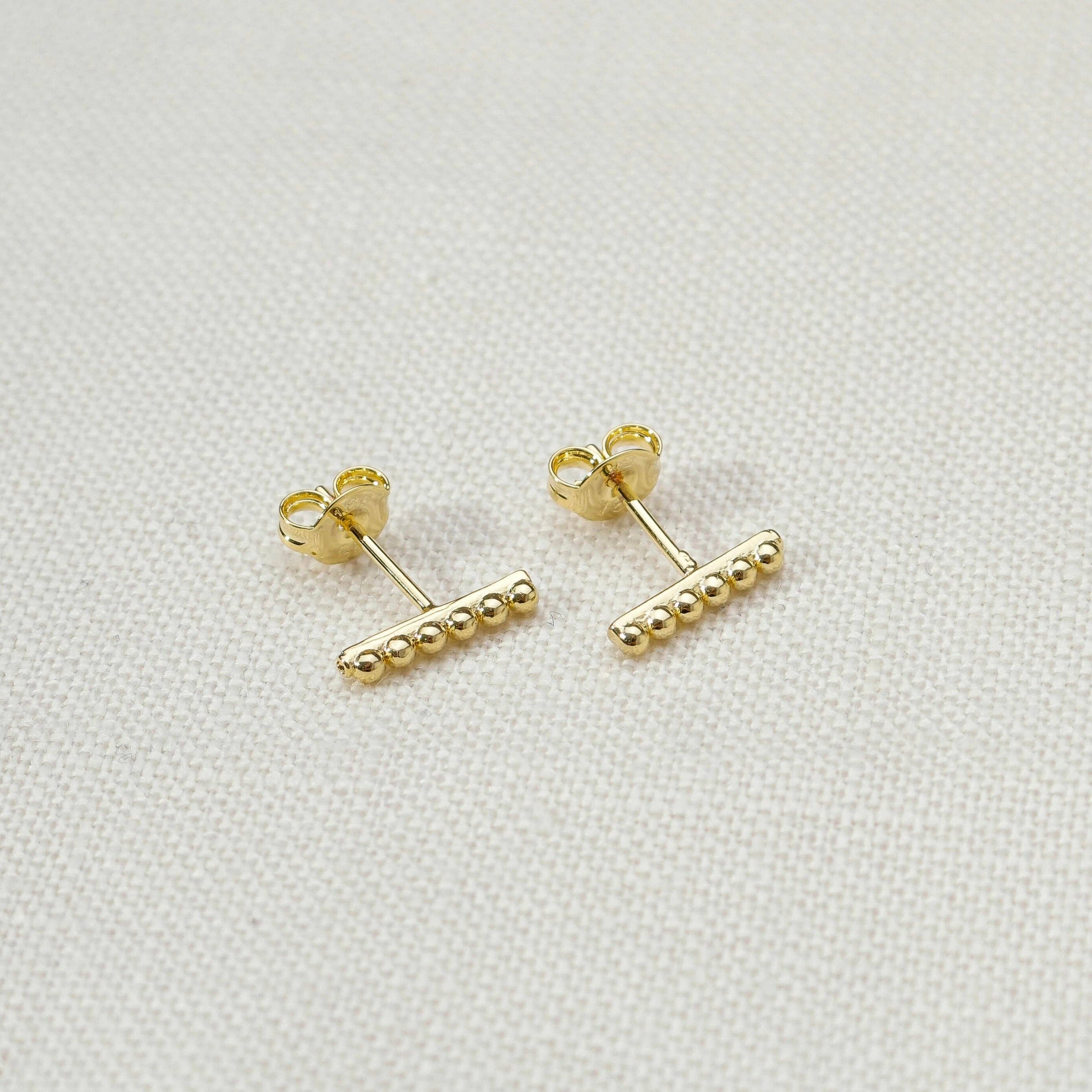 18k Gold Filled Beaded Bar Studs