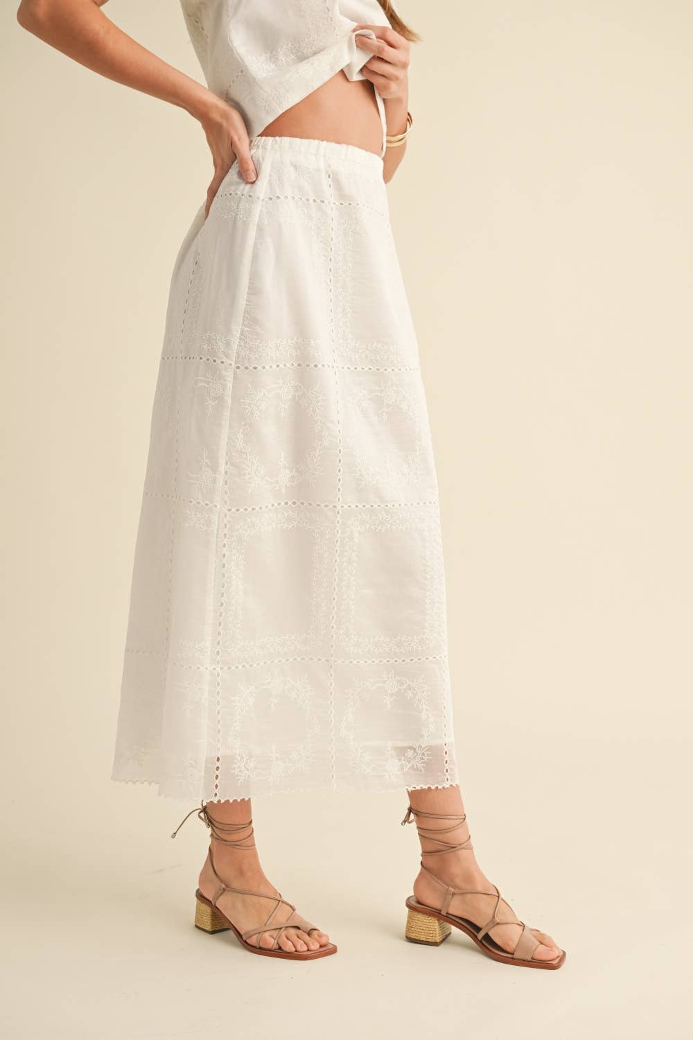 Eyelet Cotton Midi Skirt