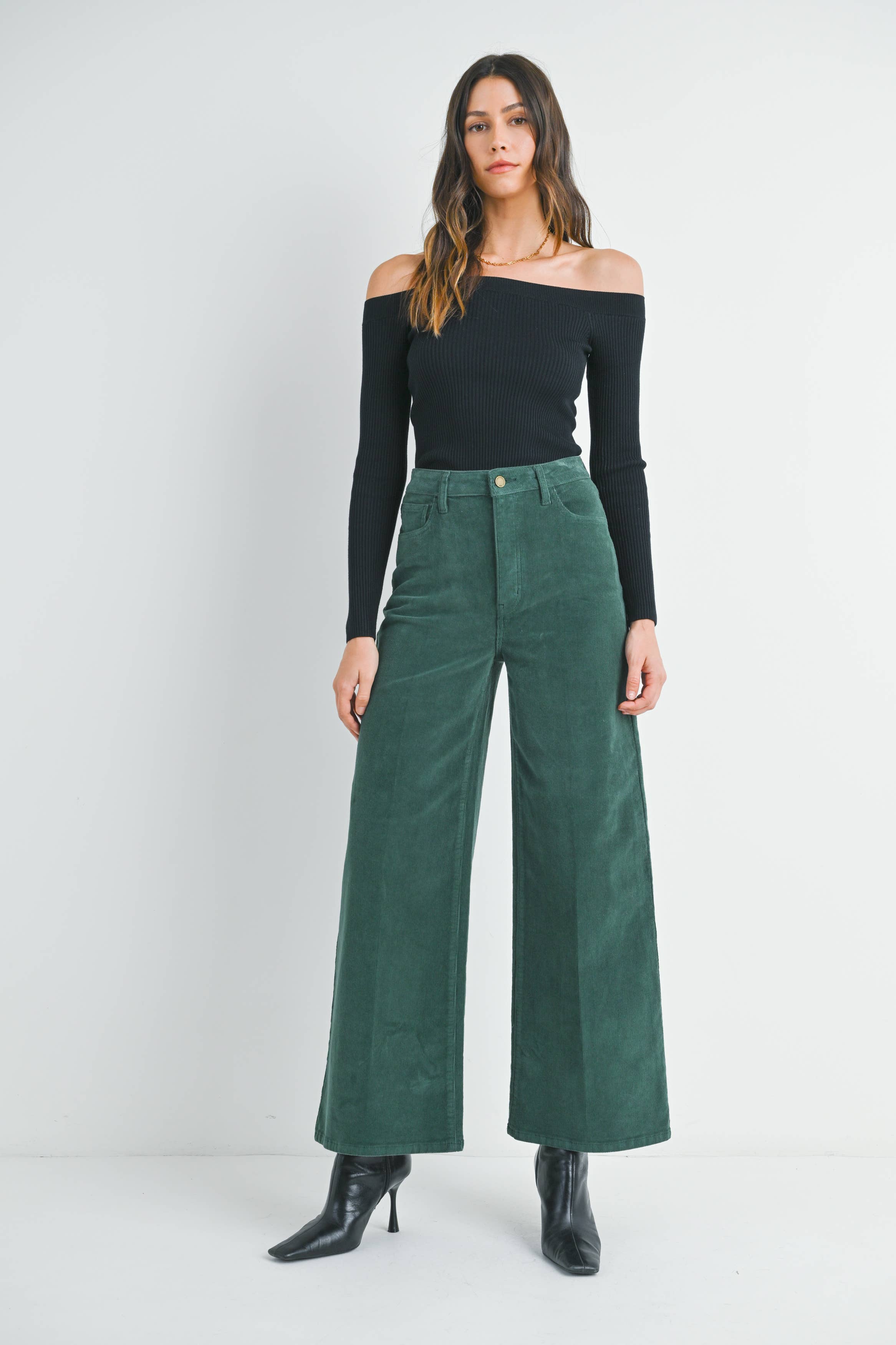 Wide Legged Forest Green Cords