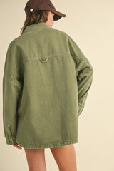 Washed Snap Shacket in Olive or Mauve