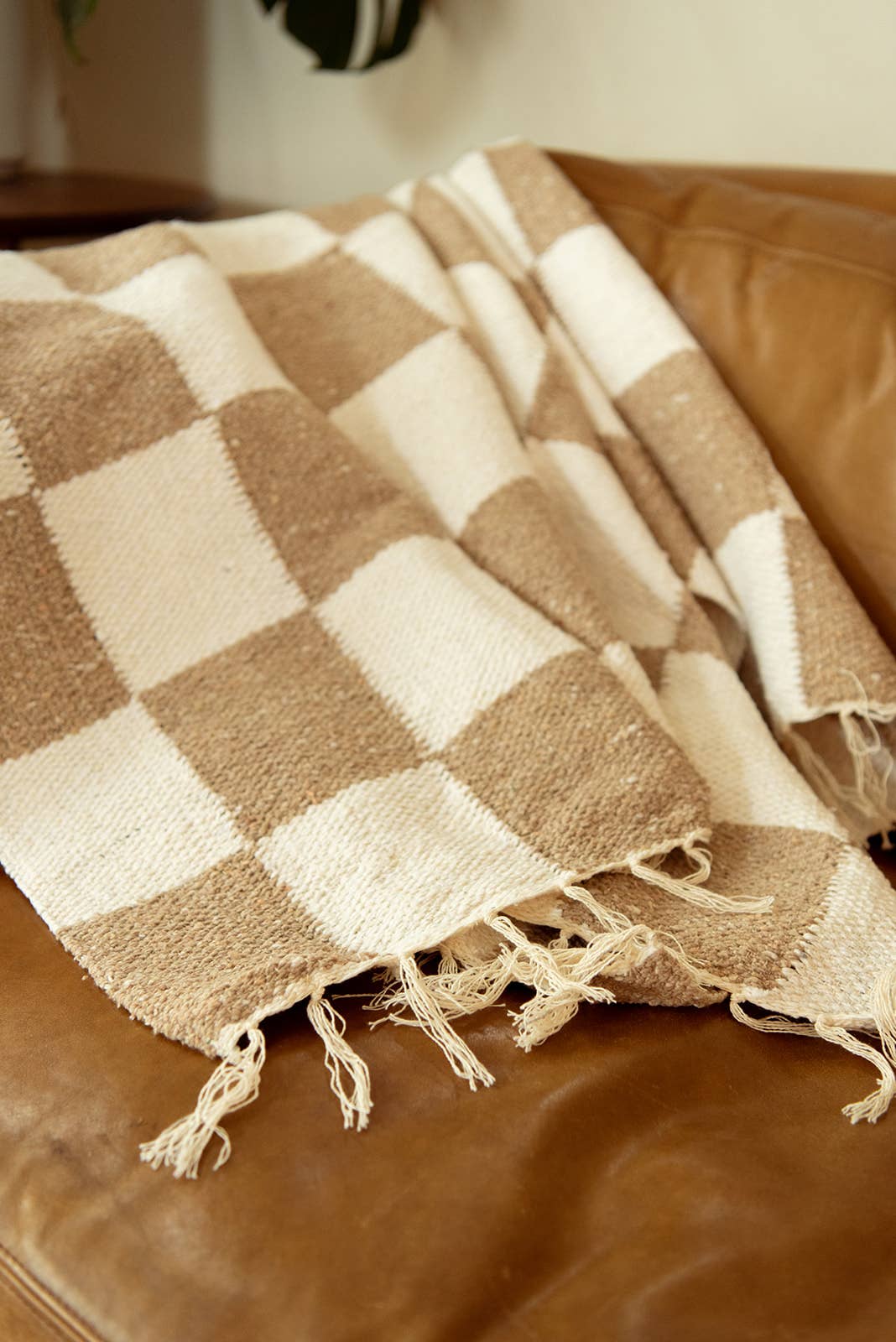 Tan & Cream - Heavyweight Checker Throw Blanket