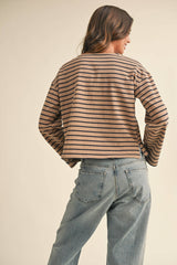 Sally Striped Navy/Taupe L/S