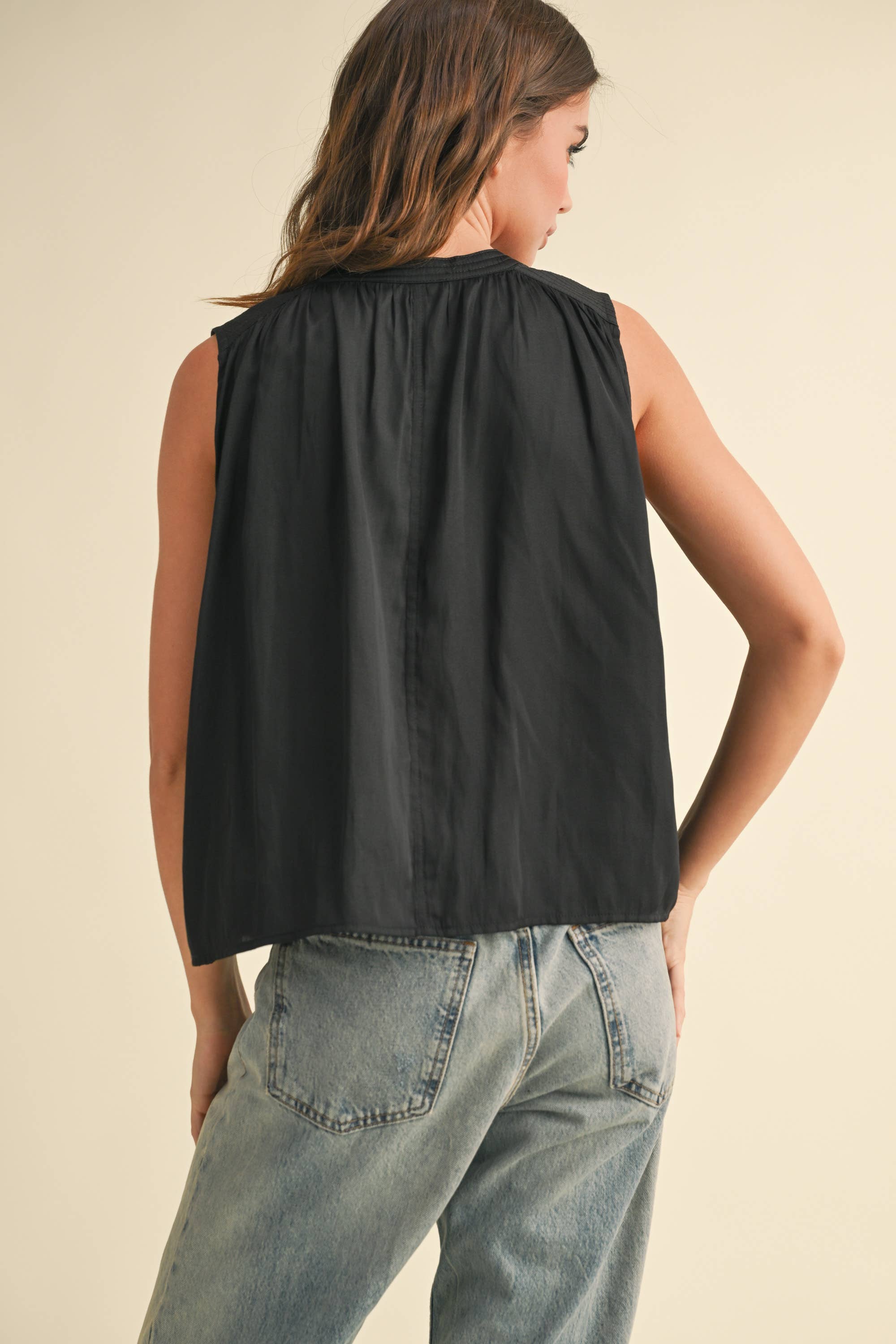 Black Tie Front Tank Blouse