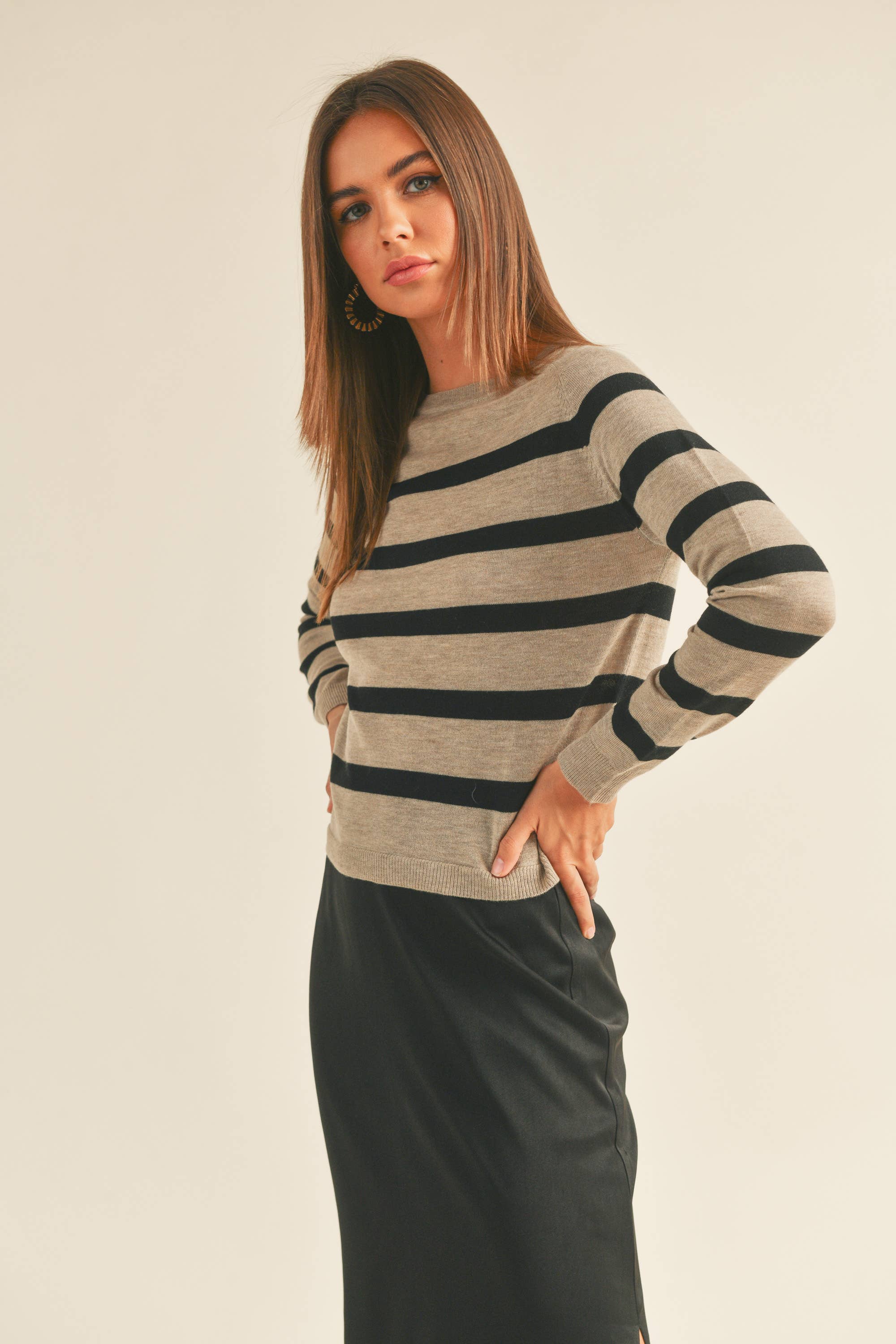 Heidi Striped Sweater Coffee/Black