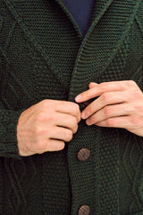 Killary Fjord Aran Cardigan - Forest Green