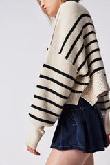 Free People Striped Crop Pullover