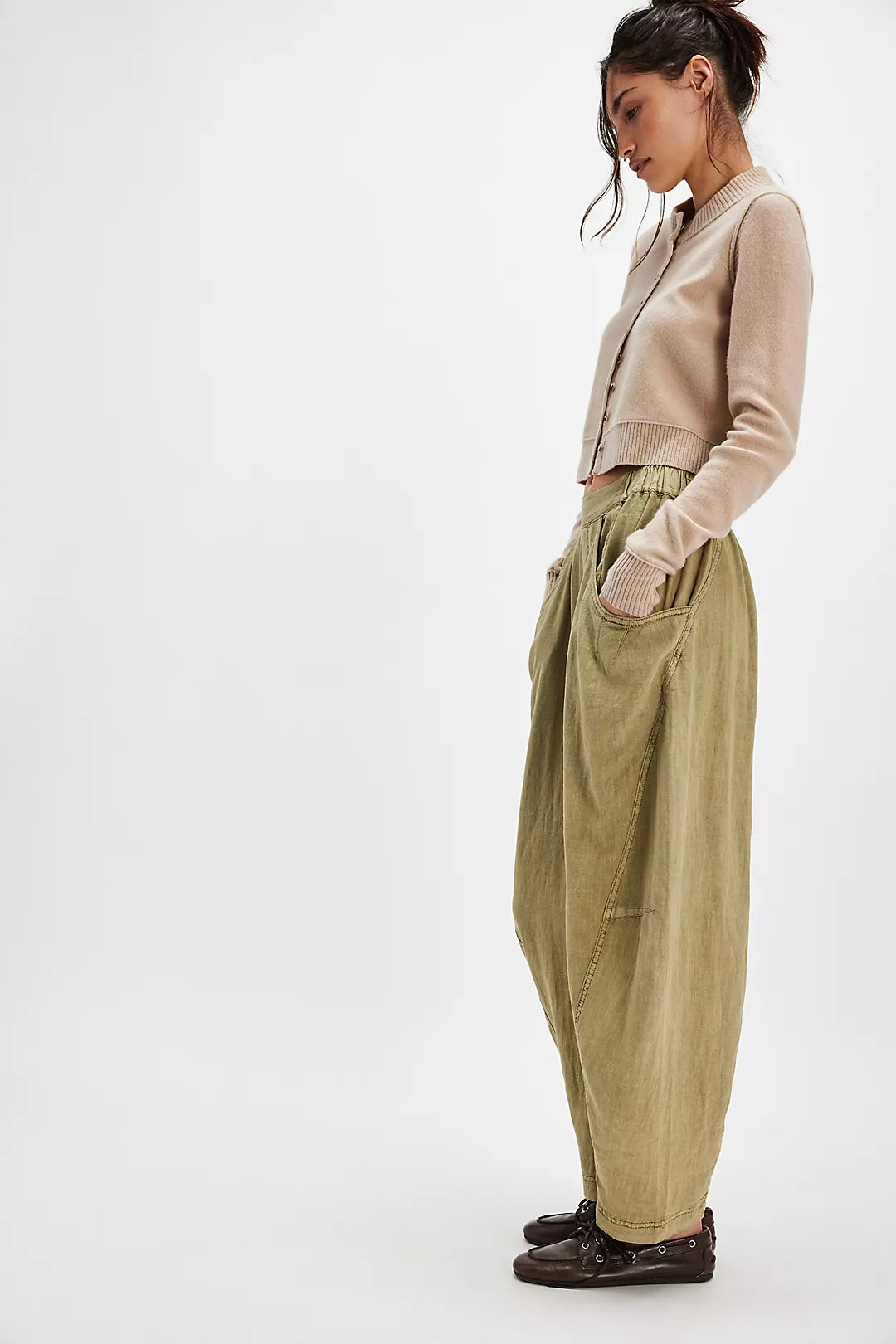 Free People High Road Linen Barrel Pants