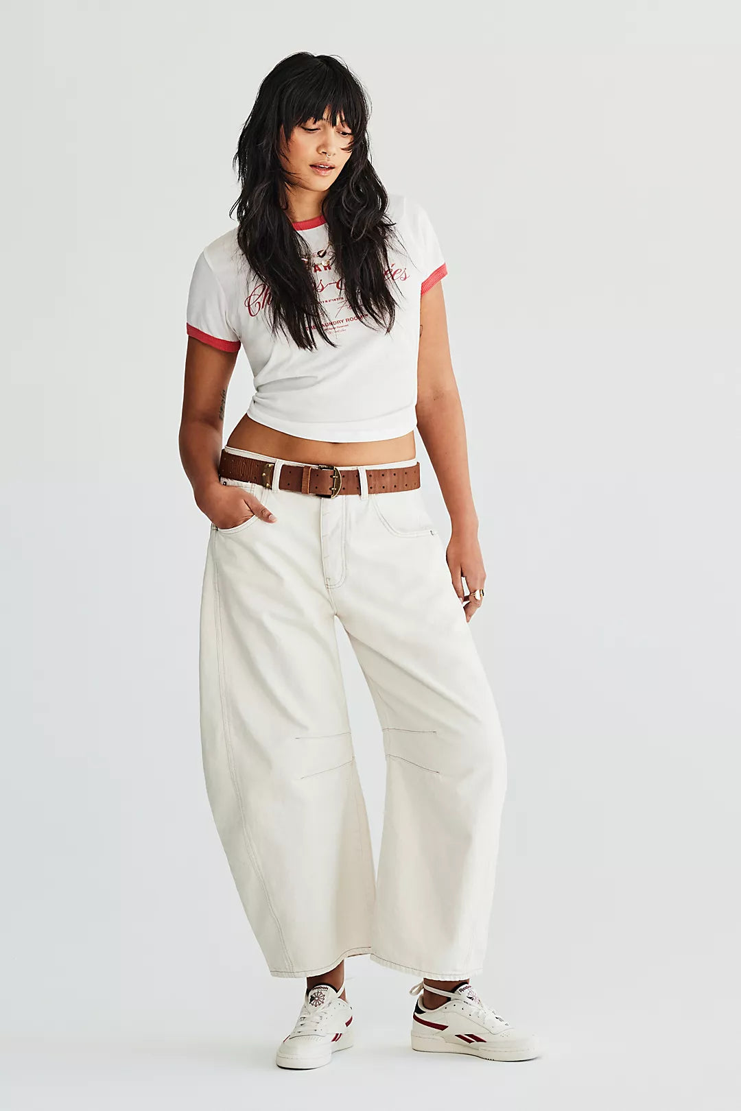 Free People Barrel Jeans in Cream