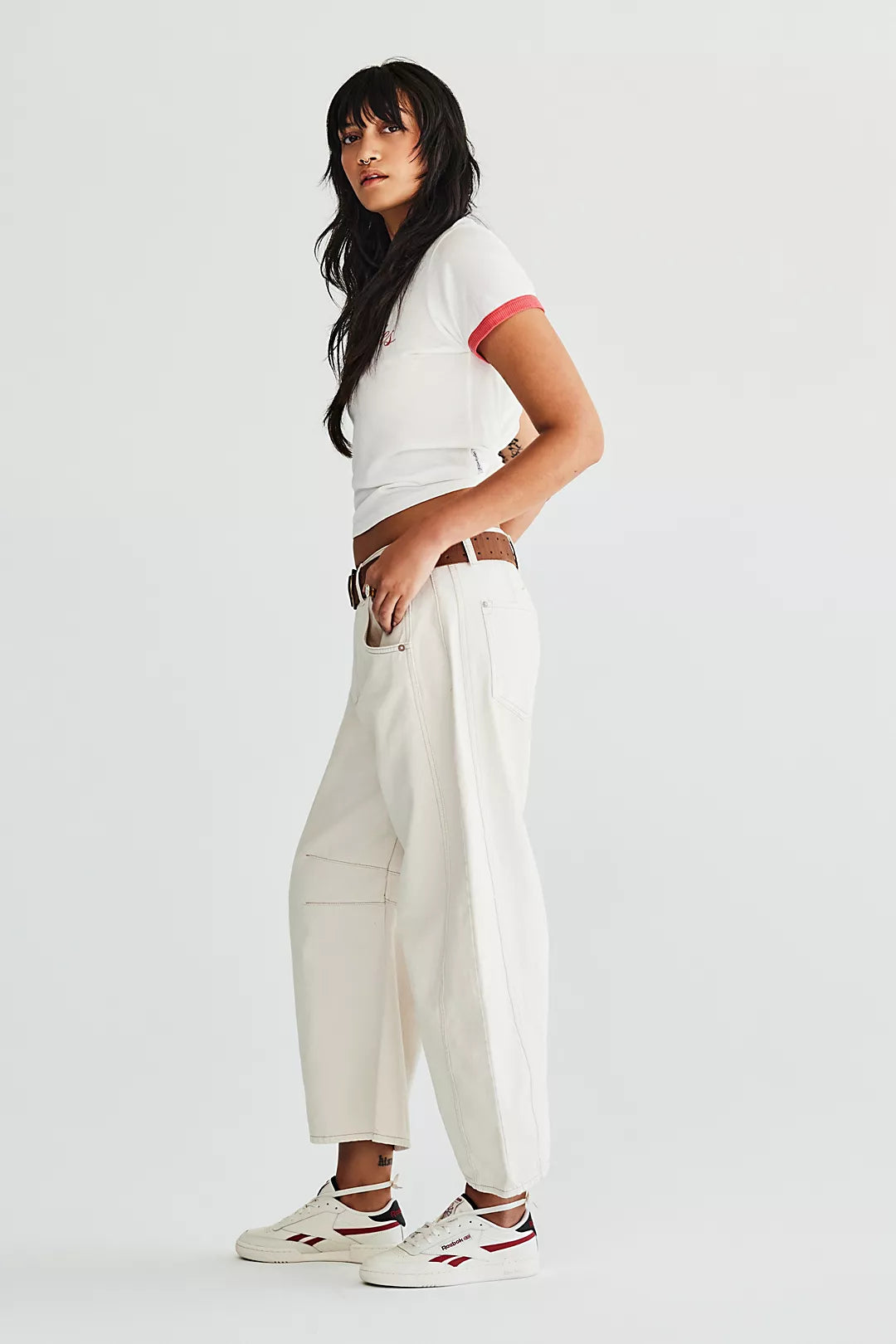 Free People Barrel Jeans in Cream