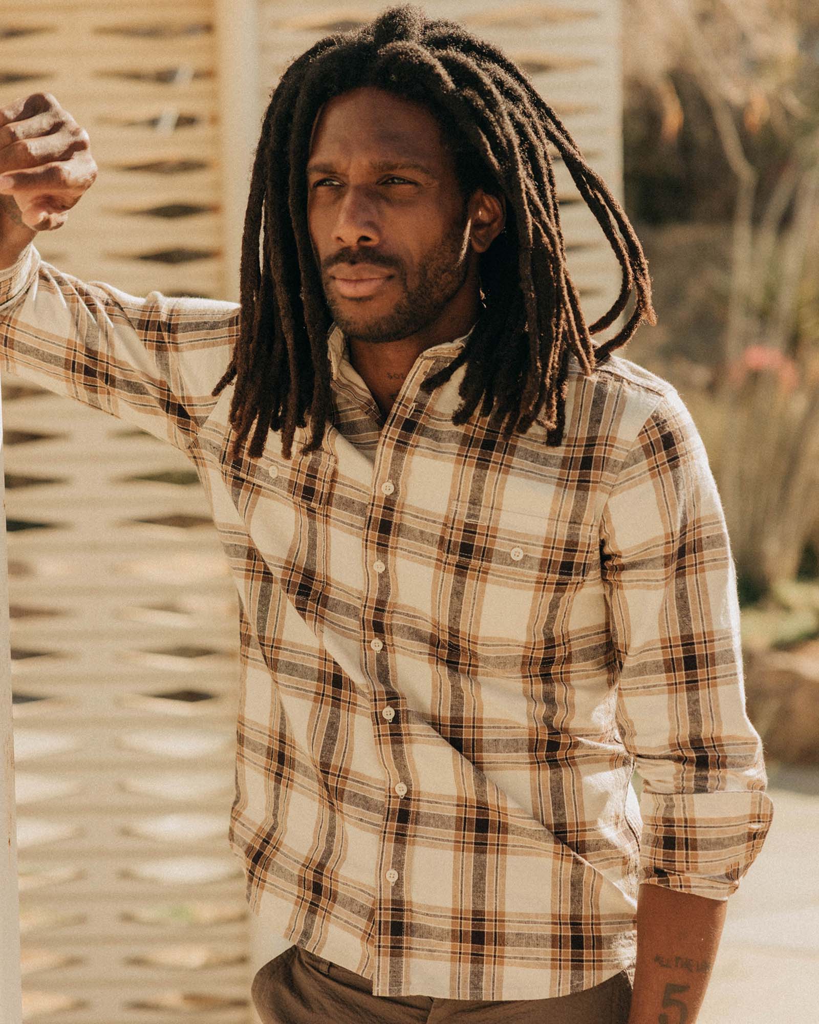 Taylor Stitch Craftsman Shirt in Bark Plaid Linen
