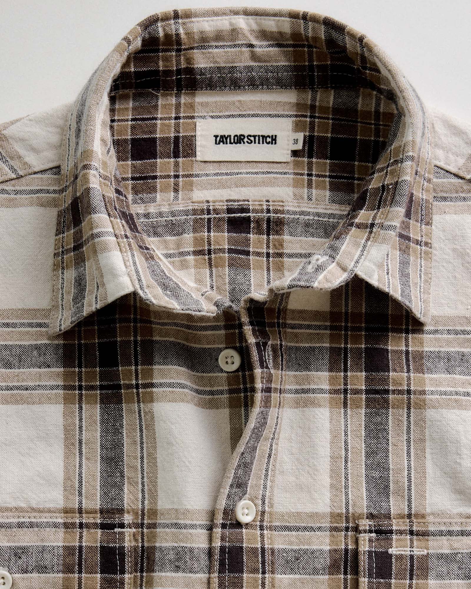 Taylor Stitch Craftsman Shirt in Bark Plaid Linen