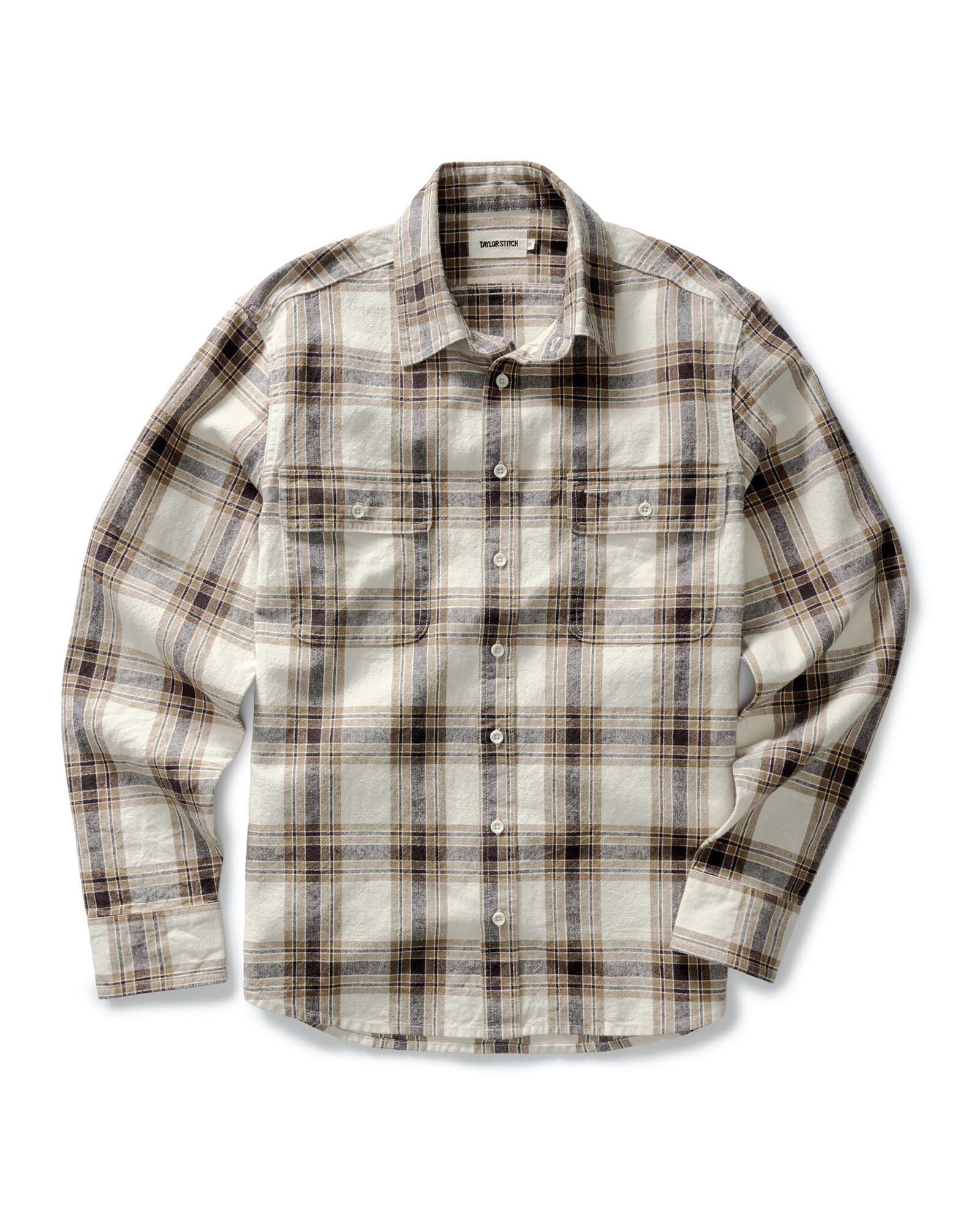 Taylor Stitch Craftsman Shirt in Bark Plaid Linen