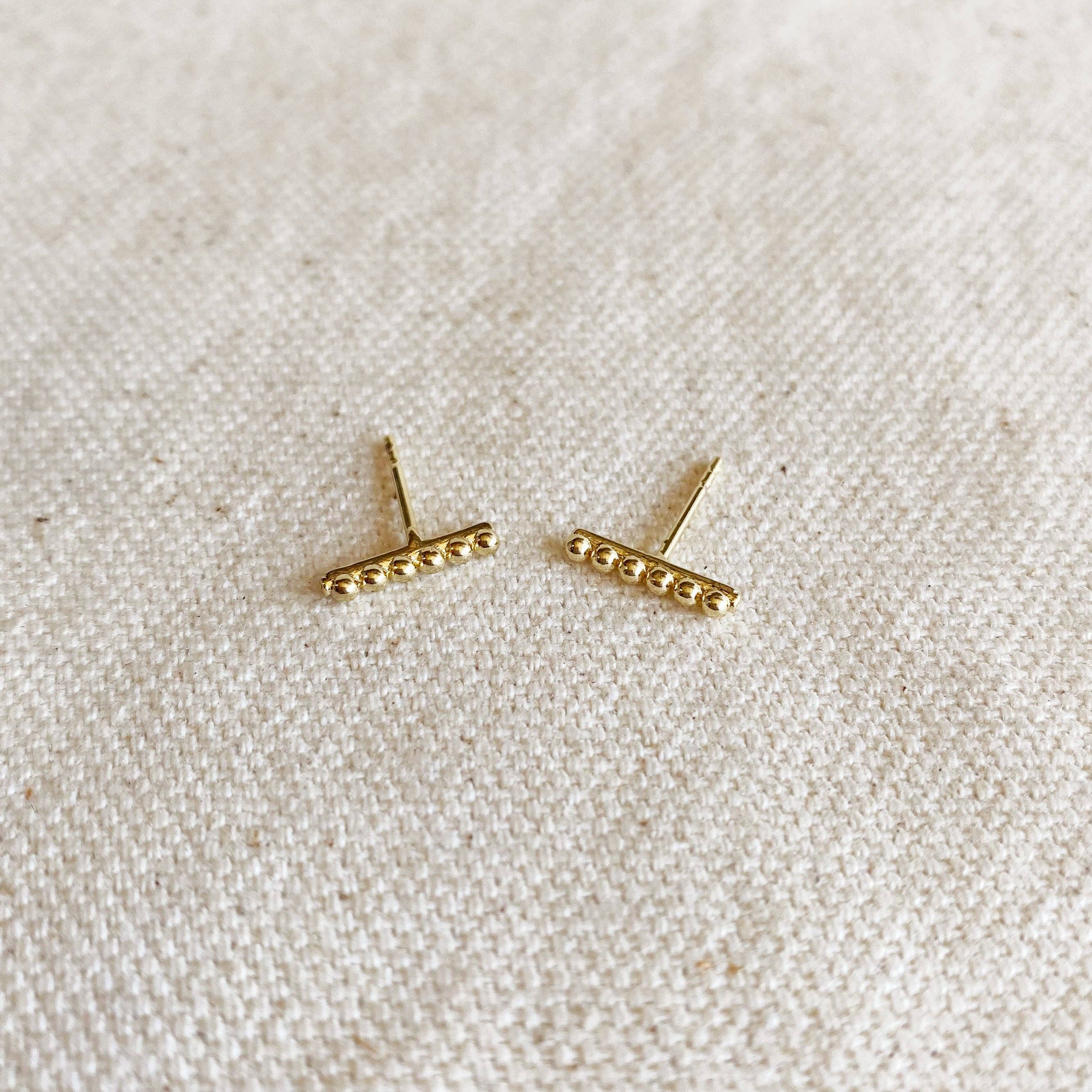 18k Gold Filled Beaded Bar Studs